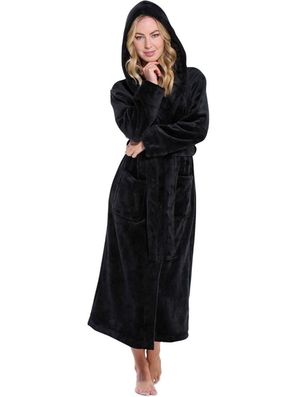 〽️Women's Bathrobe Black Hooded Oversized Luxury Ultra Soft Plush Fleece Robes